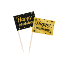 Cocktail prikkers Happy Birthday zwart - goud