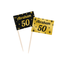 Cocktail prikkers Abraham 50 zwart - goud