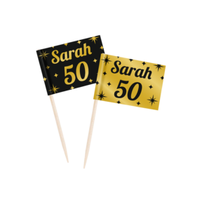 Cocktail prikkers Sarah 50 zwart - goud - 50 stuks