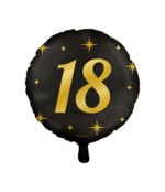 Folieballon 18 jaar - goud  zwart - 45cm