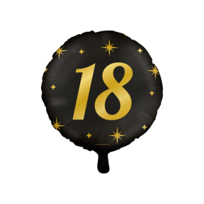 Folieballon 18 jaar - goud  zwart - 45cm