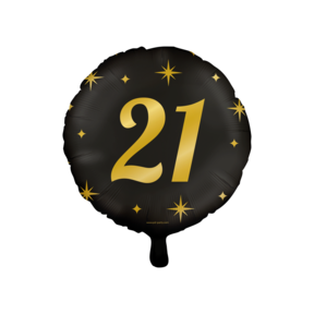 Folieballon 21  jaar - goud zwart - 45cm