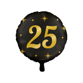 Folieballon 25  jaar - goud zwart - 45cm
