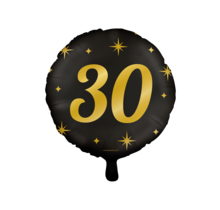 Folieballon 30  jaar - goud zwart - 45cm