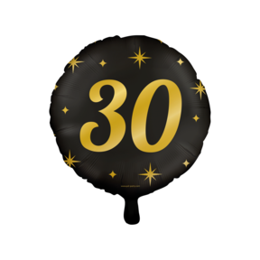 Folieballon 30  jaar - goud zwart - 45cm