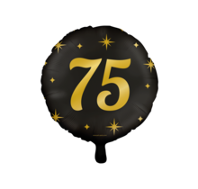 Folieballon 75  jaar - goud zwart - 45cm