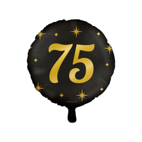 Folieballon 75  jaar - goud zwart - 45cm