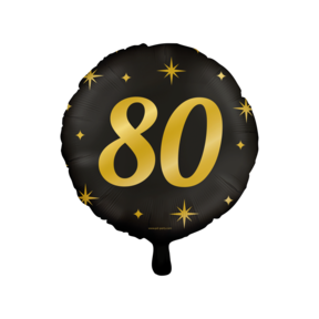 Folieballon 80  jaar - goud zwart - 45cm