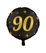 Folieballon 90  jaar - goud zwart - 45cm