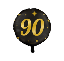 Folieballon 90  jaar - goud zwart - 45cm