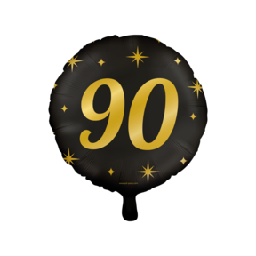 Folieballon 90  jaar - goud zwart - 45cm