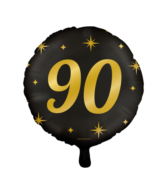Folieballon 90  jaar - goud zwart - 45cm