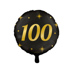 Folieballon 100  jaar - goud zwart - 45cm