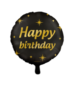 Folieballon Happy Birthday goud zwart - 45cm