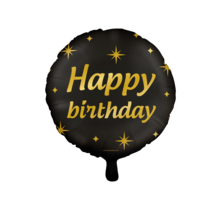 Folieballon Happy Birthday goud - zwart