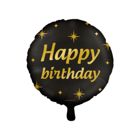 Folieballon Happy Birthday goud zwart - 45cm