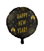 Folieballon Happy New Year - goud zwart  - 45cm
