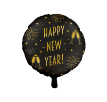 Folieballon Happy New Year goud - zwart