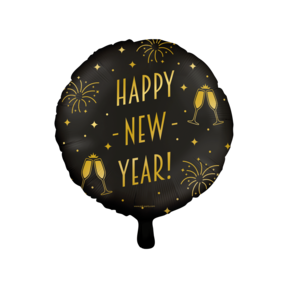 Folieballon Happy New Year - goud zwart  - 45cm