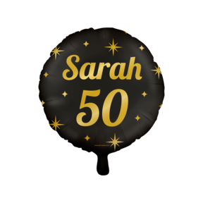 Folieballon Sarah 50 jaar - goud zwart - 45cm