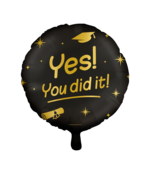 Folieballon Yes You did It - goud zwart - 45cm