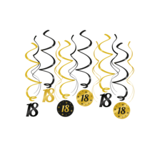 Swirl draaislinger 18 jaar goud zwart 12 stuks