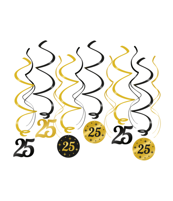 Swirl draaislinger 25 jaar goud zwart 12 stuks