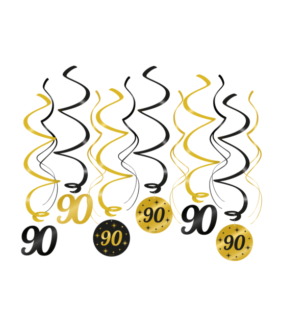 Swirl draaislinger 90 jaar goud zwart 12 stuks