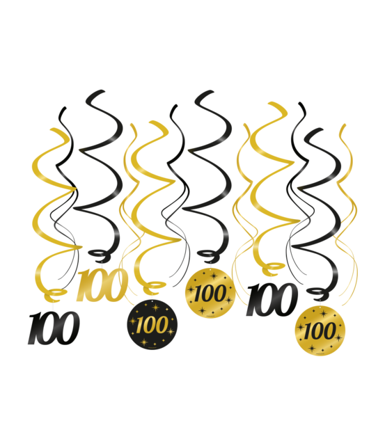Swirl draaislinger 100 jaar goud zwart 12 stuks