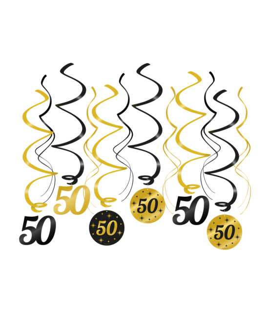 Swirl draaislinger 50 jaar goud zwart 12 stuks