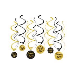 Swirl draaislinger sarah 50 jaar goud zwart 12 stuks