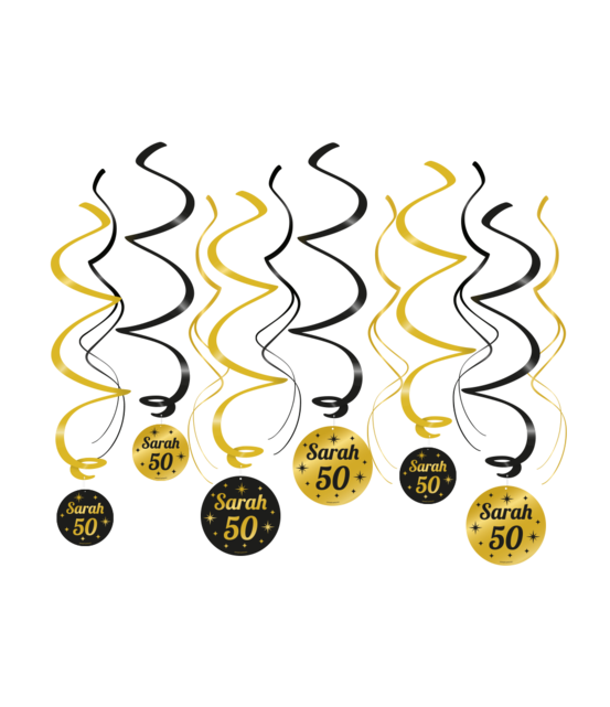 Swirl draaislinger sarah 50 jaar goud zwart 12 stuks Swirl draaislinger sarah 50 jaar goud zwart 12 stuks