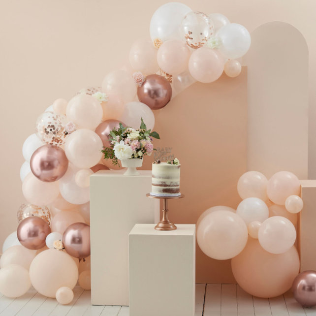 Ballonnenboog perzik, wit en roségoud confettiballonnen -  Ginger Ray