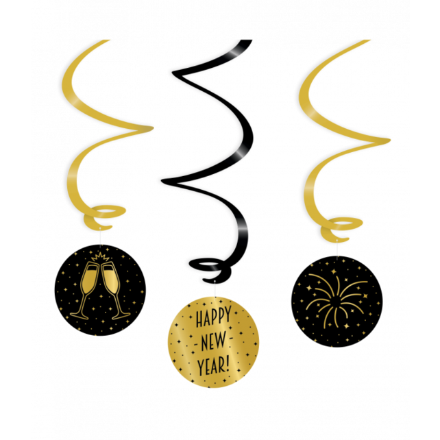 Swirl Happy New Year goud zwart