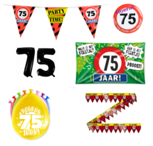 75 jaar verjaardag versiering pakket verkeersbord incl. Gevelvlag