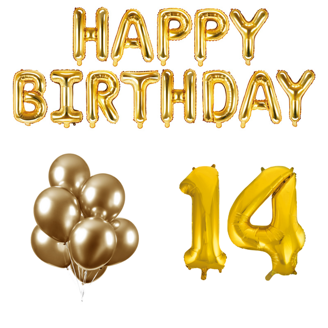 14 jaar Verjaardag Versiering Ballon Pakket Goud