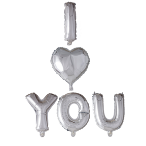 Folieballon Letters I "hartje" You zilver 41cm
