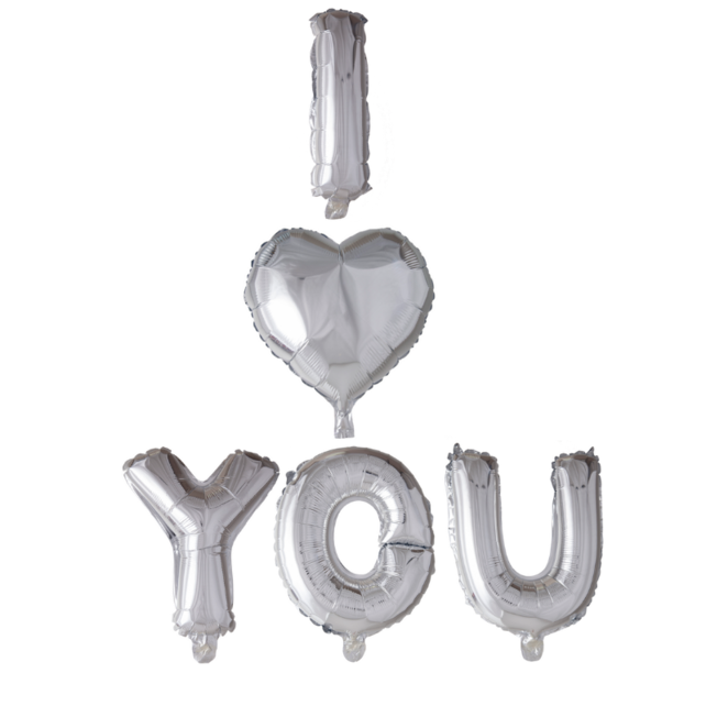 Folieballon Letters I "hartje" You zilver 41cm