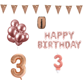 3 jaar Verjaardag Versiering Pakket Rosé Goud