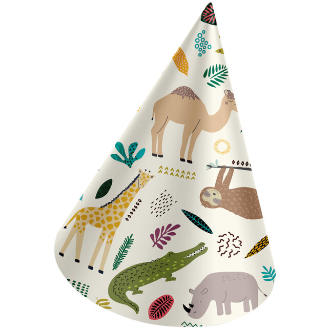 Hoedjes Papier Zoo Party - 6 stuks - 16,5 cm
