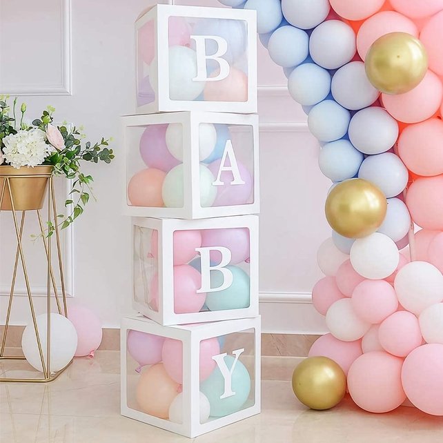 4 ballon decoratie boxen met letters om de teksten Baby of Love te maken 4 ballon decoratie boxen met letters om de teksten Baby of Love te maken