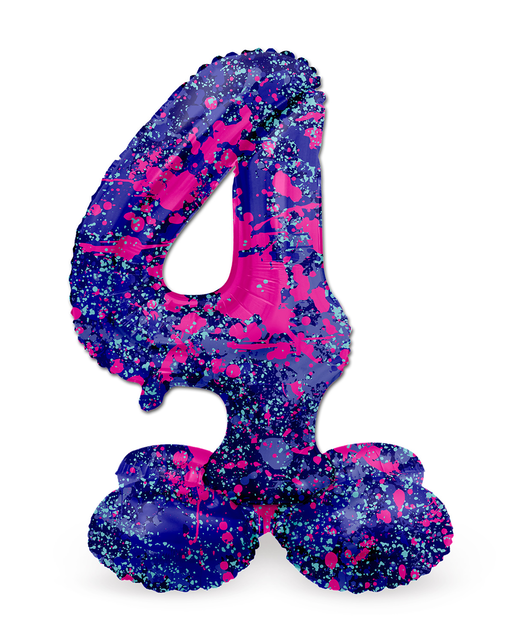 Staande Folieballon Cijfer 4 Paint Splash - 72 cm