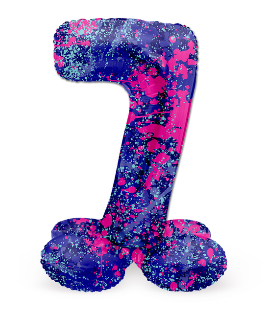 Staande Folieballon Cijfer 7 Paint Splash - 72 cm
