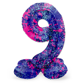Staande Folieballon Cijfer 9 Paint Splash - 72 cm