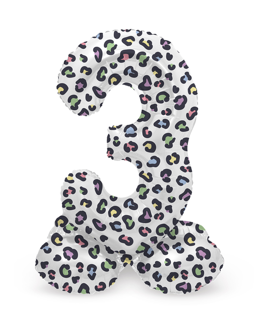 Staande Folieballon Cijfer 3 Bright Panther - 72 cm