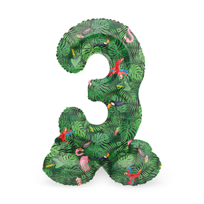 Staande Folieballon Cijfer 3 Jungle Vibe - 72 cm