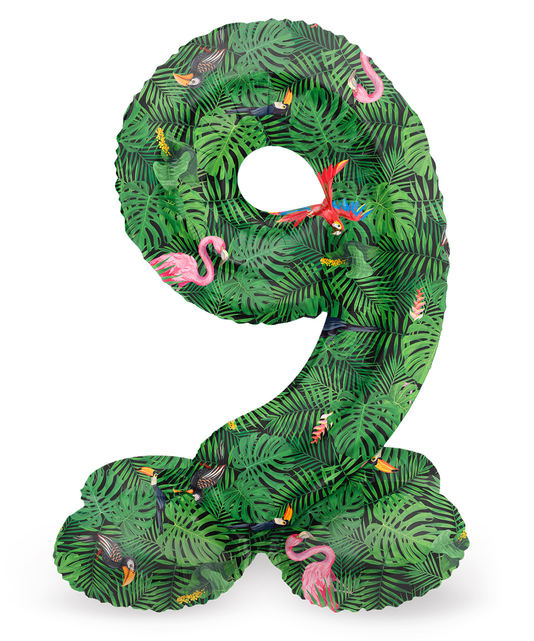 Staande Folieballon Cijfer 9 Jungle Vibe - 72 cm