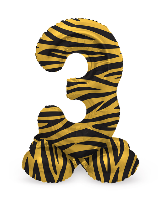 Staande Folieballon Cijfer 3 Tiger Chic - 72 cm
