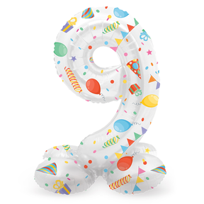 Staande Folieballon Cijfer 9 Joyful Party - 72 cm