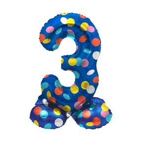 Staande Folieballon Cijfer 3 Colorful Dots - 72 cm